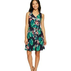 Tahari Floral Faux-Wrap Dress